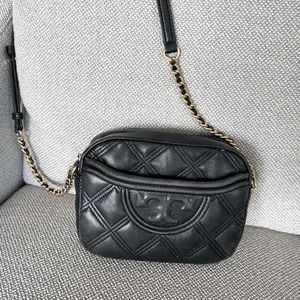 Tory Burch Fleming Black Leather Camera Crossbody Bag